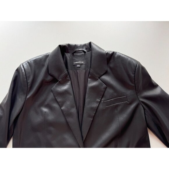 LAMARQUE Galia Black Faux Leather Feather Trim Oversized Blazer, Size XS/S - Picture 6 of 13